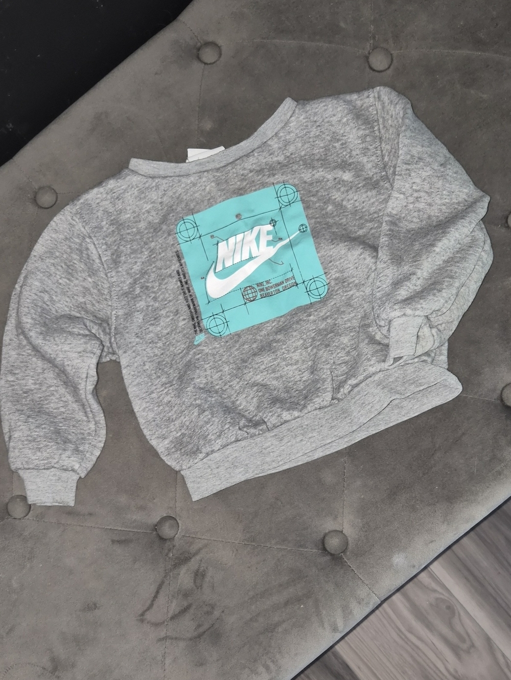 Nike Women's Gray Crewneck Sweater with Teal Logo